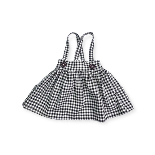 Savannah Suspender Skirt in ‘Black and Ivory Check'- Ready to Ship