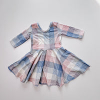 Elle Twirl Dress [3/4 Sleeve] in 'Cotton Candy Plaid' -Ready to Ship