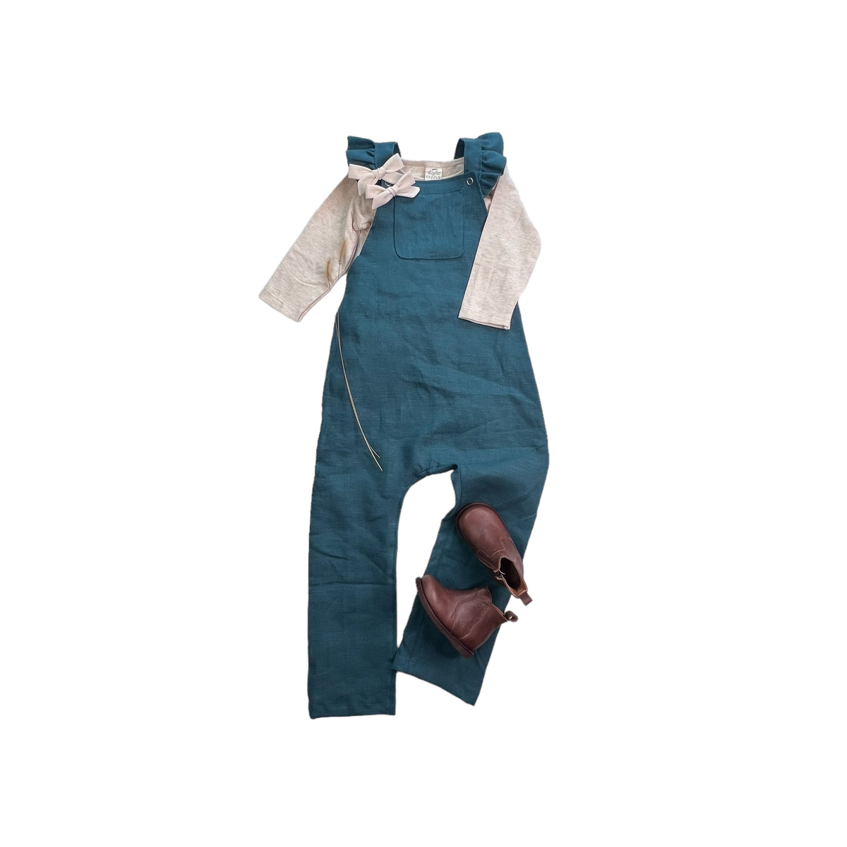 Gemma Ruffled Overalls in 'Spruce Linen' - Ready To Ship