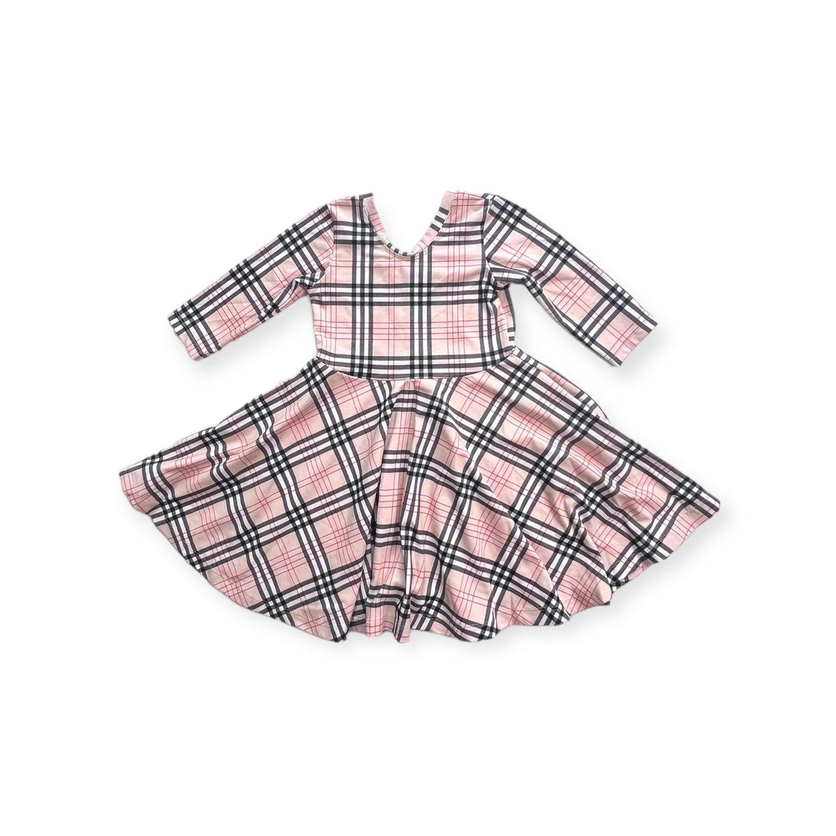 Elle Twirl Dress [3/4 Sleeve] in 'Biscotti Plaid' -Ready to Ship