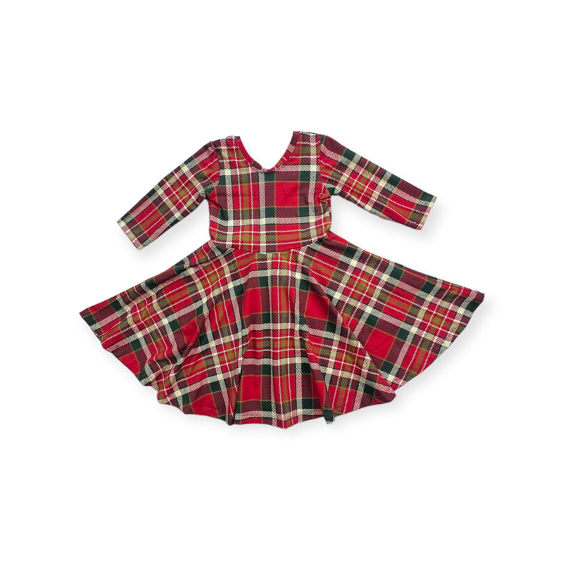 Elle Twirl Dress [3/4 Sleeve] in 'Classic Plaid' -Ready to Ship
