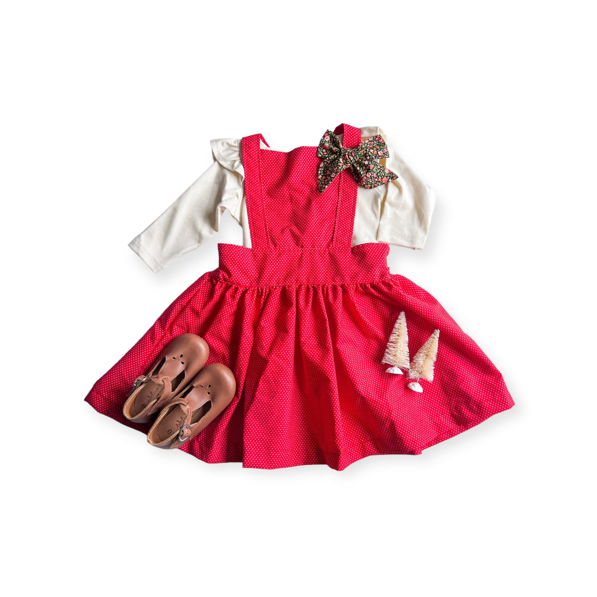 Heidi Pinafore in 'Ruby Dots' - Ready To Ship
