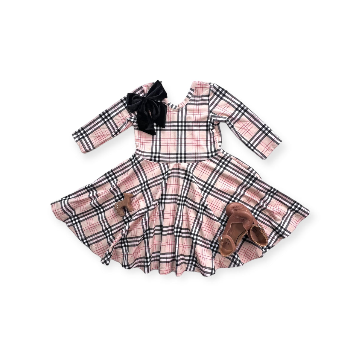 Elle Twirl Dress [3/4 Sleeve] in 'Biscotti Plaid' -Ready to Ship