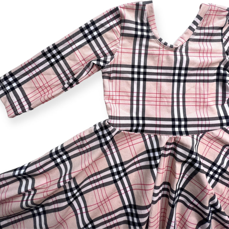 Elle Twirl Dress [3/4 Sleeve] in 'Biscotti Plaid' -Ready to Ship