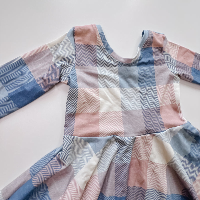 Elle Twirl Dress [3/4 Sleeve] in 'Cotton Candy Plaid' -Ready to Ship
