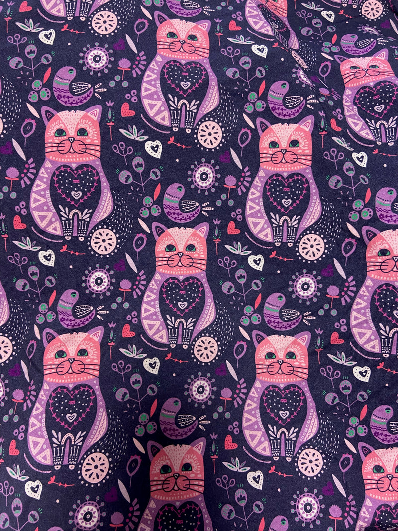 *PRESALE* Purple Cats-  Print Cotton/Spandex Jersey