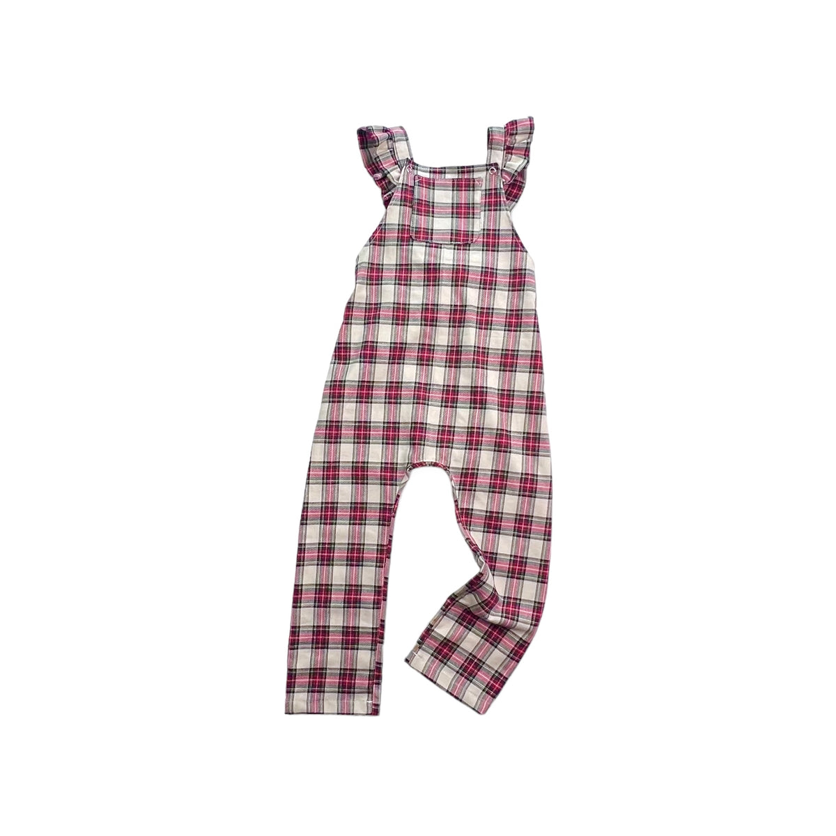 Gemma Ruffled Overalls in 'Milk and Cookies Plaid' - Ready To Ship