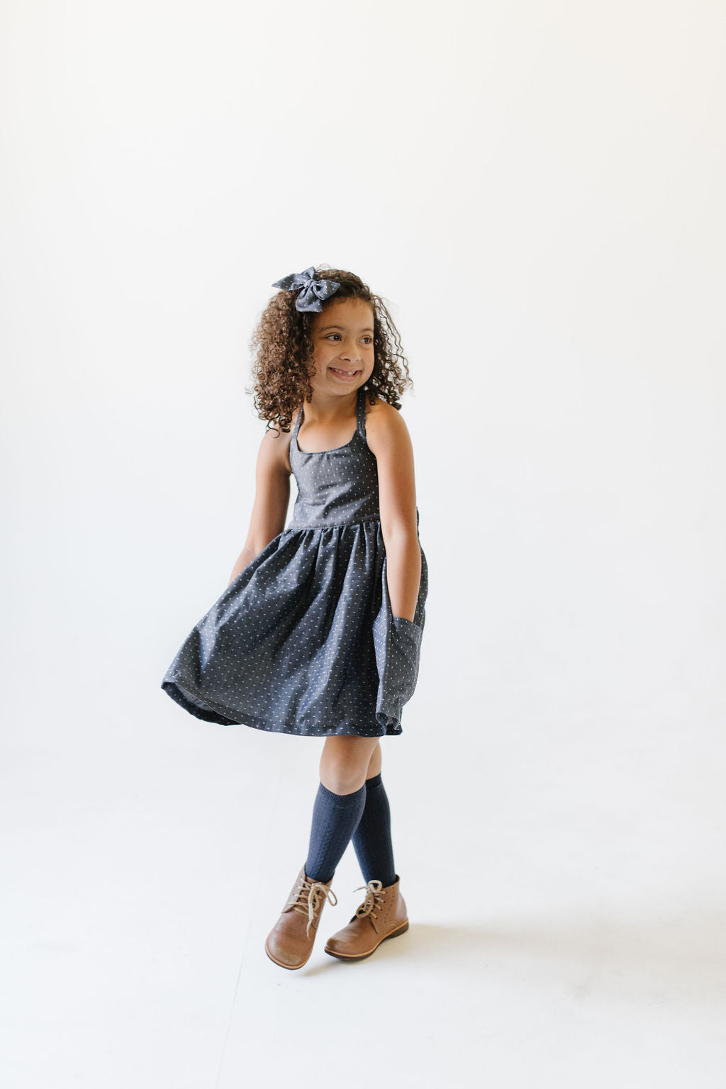 Freya Dress with Market Pockets in 'Reclaimed Taupe Windowpane' - Ready To Ship