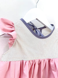 Poppy Tunic with  Pockets in 'Pink and Purple with Cream Dot Bodice' - Ready To Ship