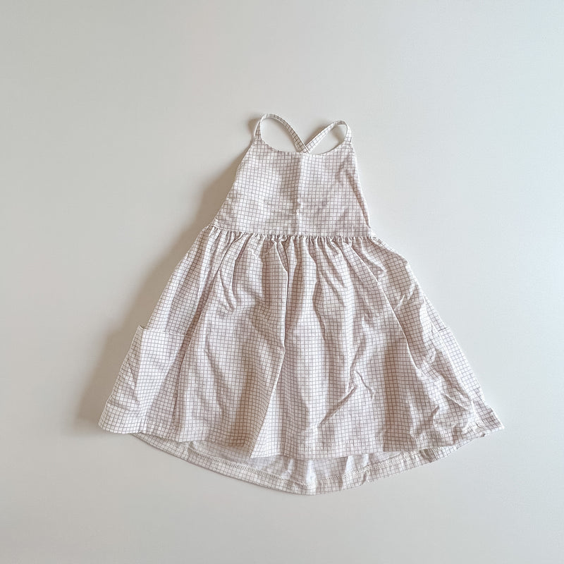 Freya Dress with Market Pockets in 'Reclaimed Cream Windowpane' - Ready To Ship