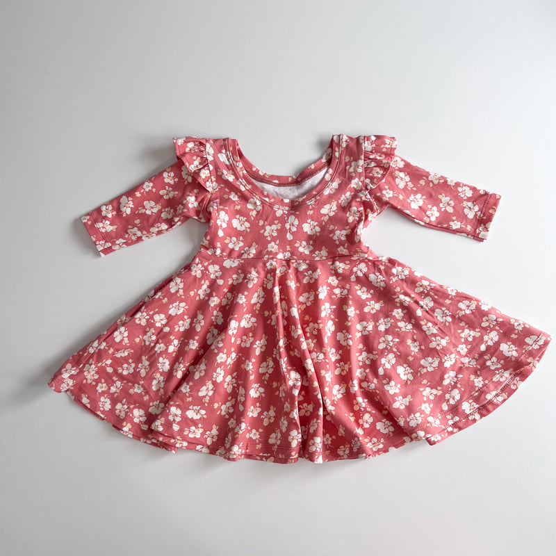 Elle Twirl Dress [3/4 Sleeve with Ruffle] in 'Rose Blossom' - Ready To Ship