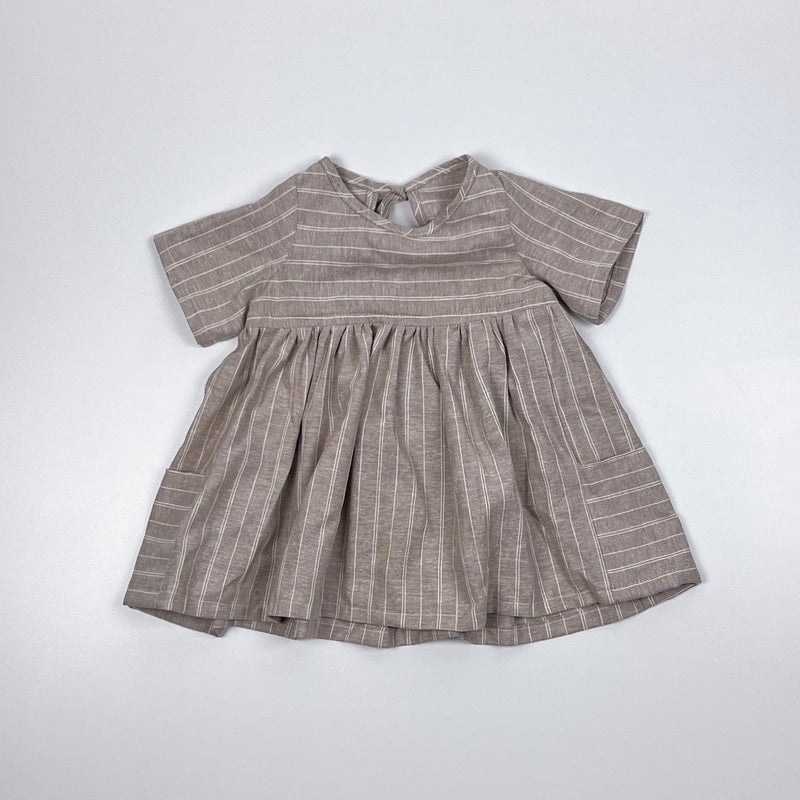 Nora Short-Sleeved Tunic with Pockets in 'Sand Hemp Stripe' - Ready To Ship