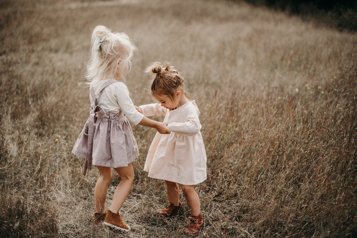Heidi Pinafore in 'Dotty Chambray' - Ready To Ship