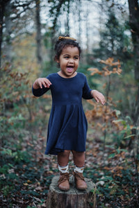Elle Twirl Dress [3/4 Sleeve With Flutter] in 'Ultraviolet' - Ready To Ship