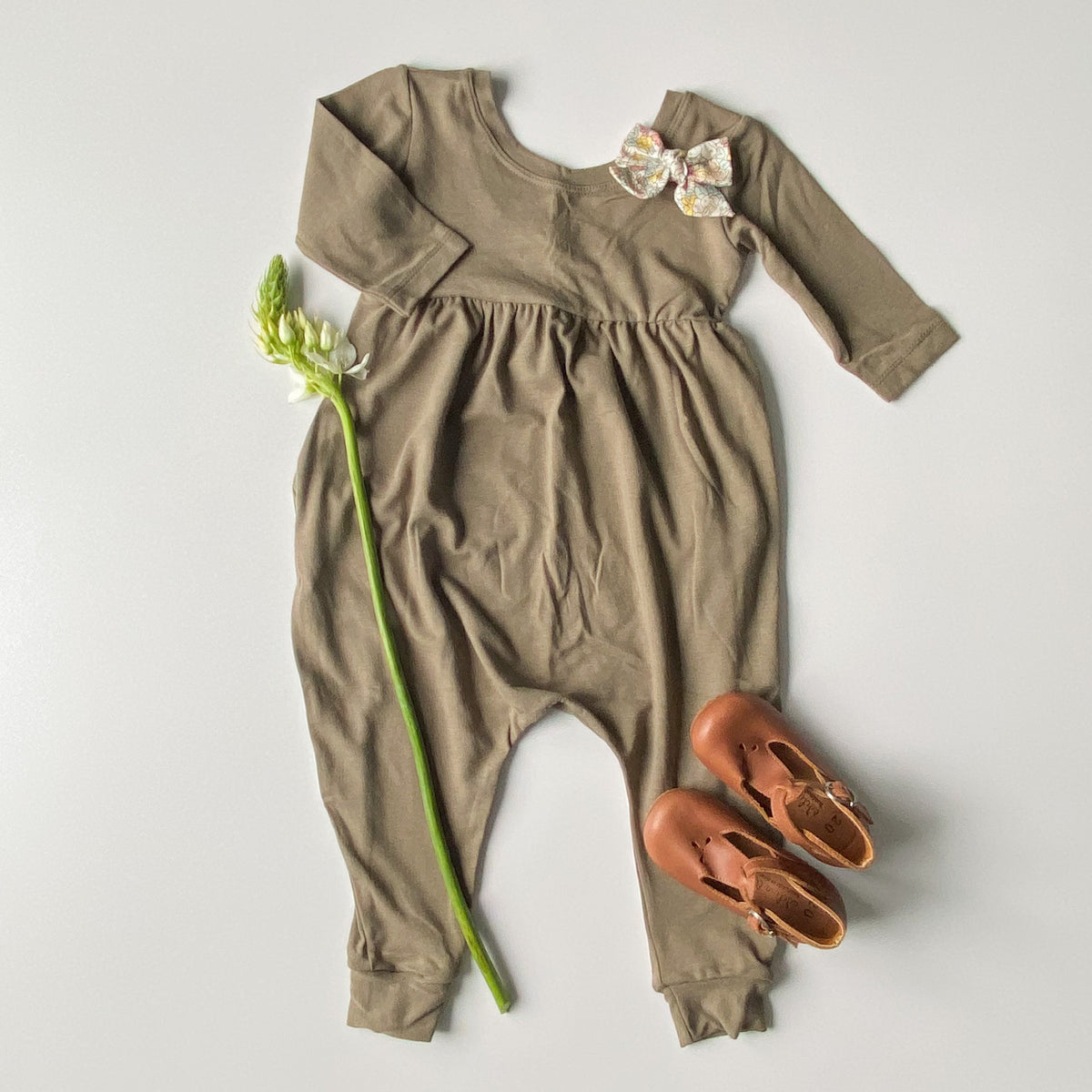 Liberty Romper [3/4 Sleeve] in 'Olive Branch' - Ready To Ship