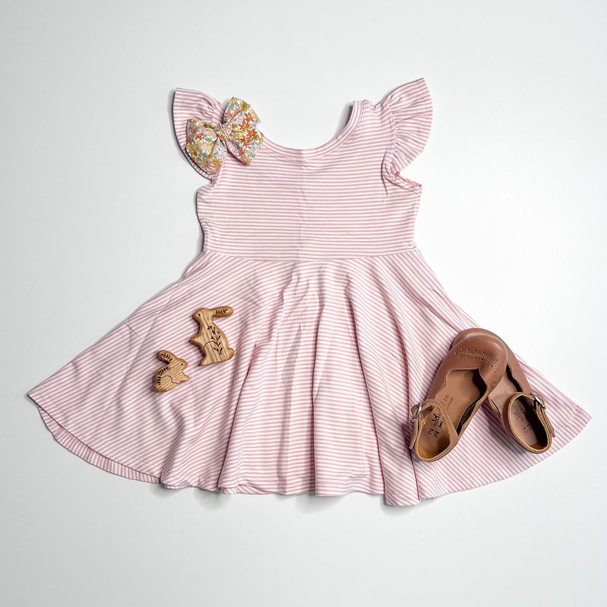 Elle Twirl Dress [Flutter Sleeve] in 'Sunset Pink Mini Stripe' - Ready To Ship