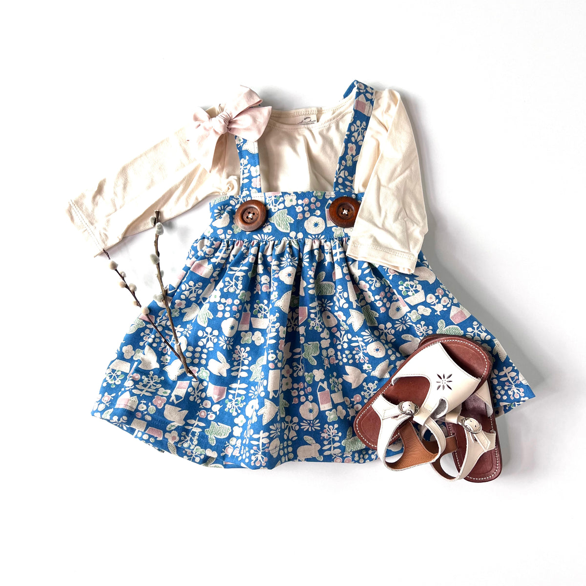 Savannah Suspender Skirt in ‘Azul Garden ’- Ready to Ship