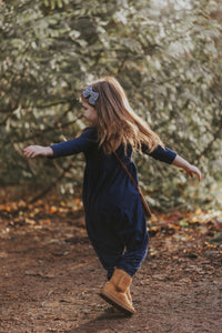 Liberty Romper [3/4 with Flutter Sleeve] in 'Deep Sea' - Ready To Ship