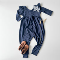 Liberty Romper [3/4 with Flutter Sleeve] in 'Deep Sea' - Ready To Ship
