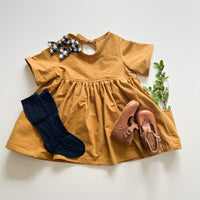 Nora Short-Sleeved Tunic with  Pockets in 'Saffron Crepe' - Ready To Ship