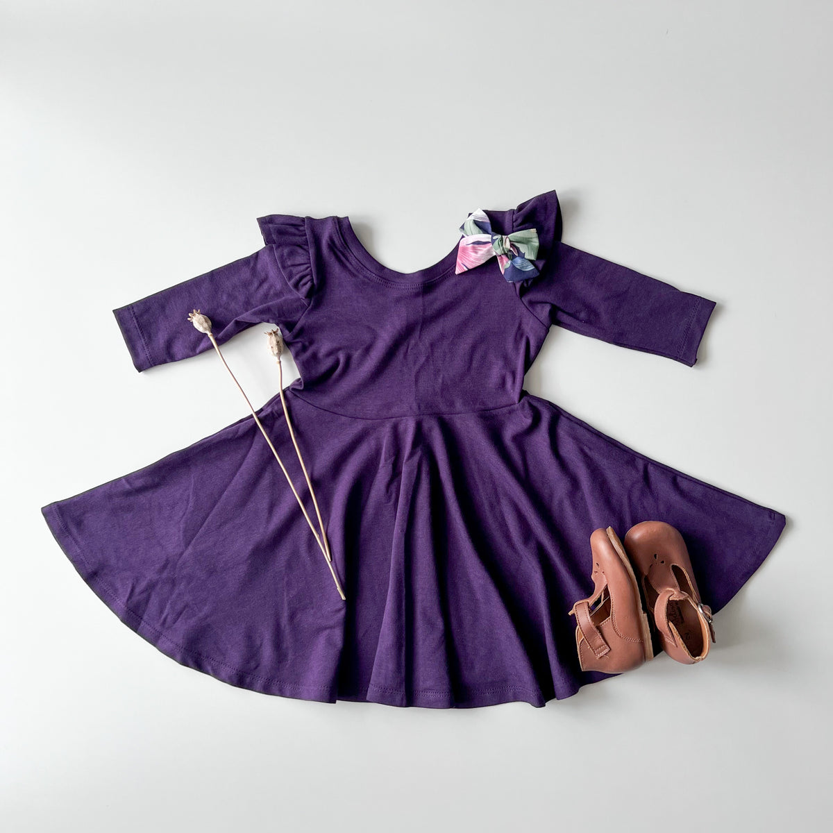 Elle Twirl Dress [3/4 Sleeve With Flutter] in 'Ultraviolet' - Ready To Ship