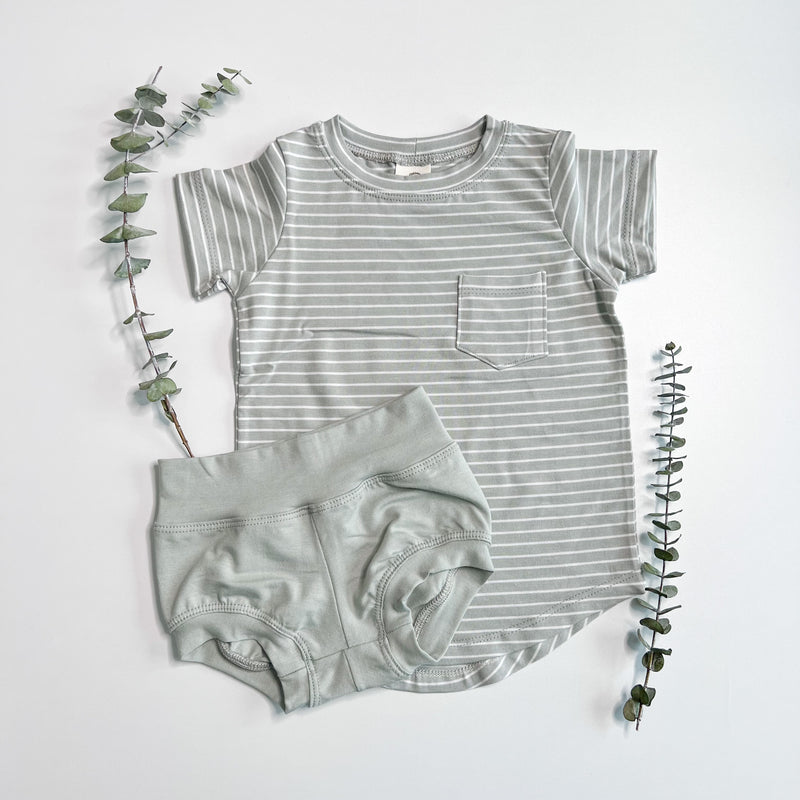 Pocket Tee in ' Mint Wide Stripe'- Ready to Ship