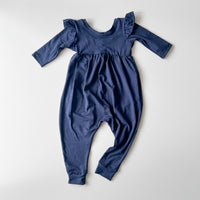 Liberty Romper [3/4 with Flutter Sleeve] in 'Deep Sea' - Ready To Ship