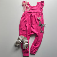 Liberty Romper [Flutter Sleeve] in 'Flamingo' - Ready To Ship