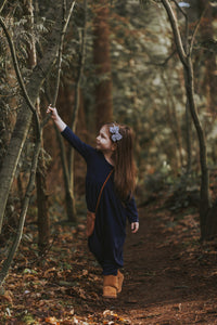Liberty Romper [3/4 with Flutter Sleeve] in 'Deep Sea' - Ready To Ship