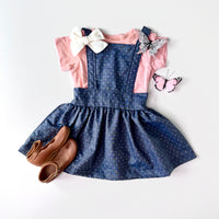 Heidi Pinafore in 'Dotty Chambray' - Ready To Ship