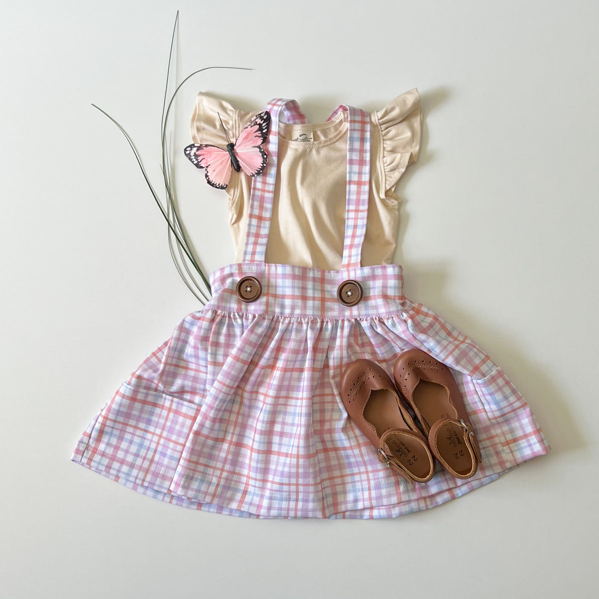 Savannah Suspender Skirt in ‘Candy Plaid’- Ready to Ship