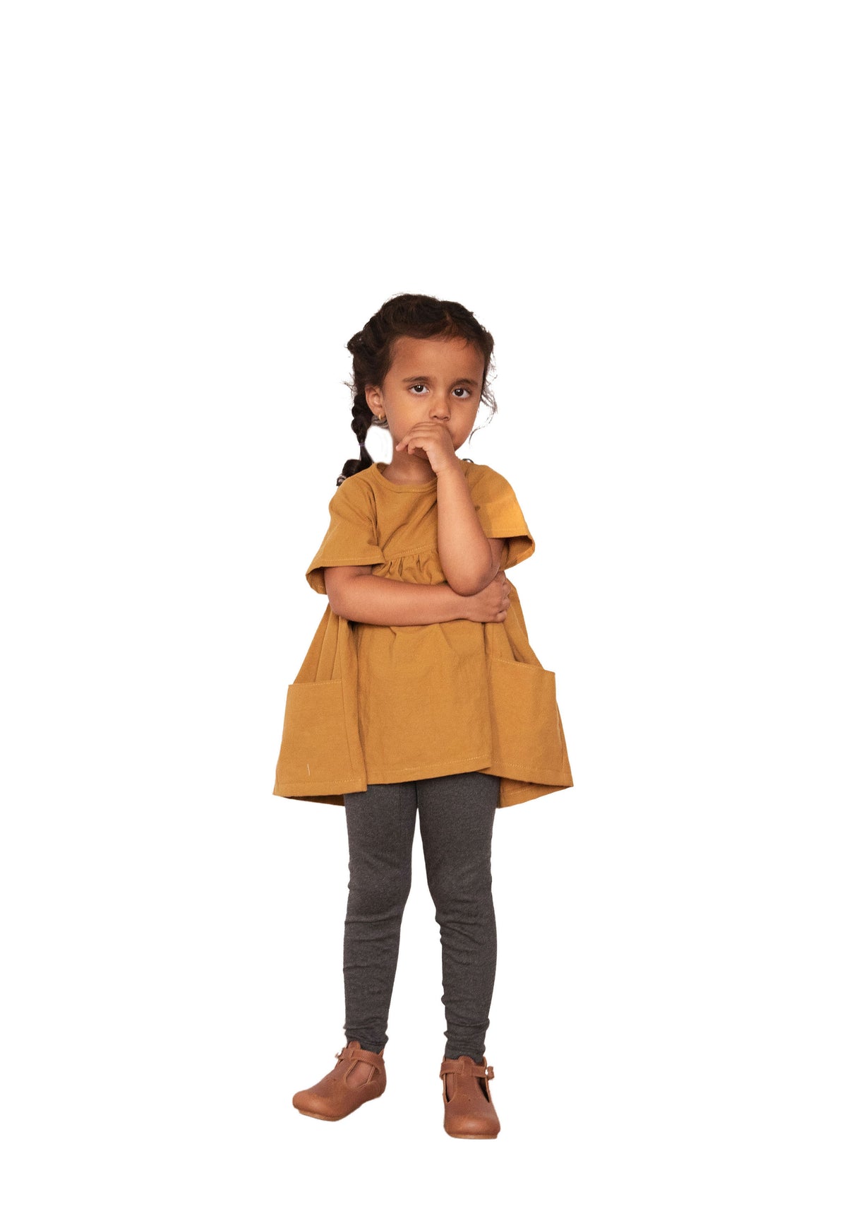 Nora Short-Sleeved Tunic with  Pockets in 'Saffron Crepe' - Ready To Ship