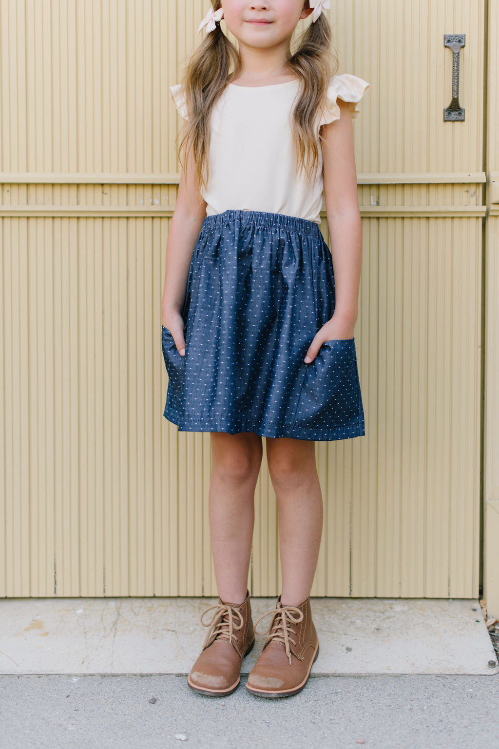 Christiana Skirt in ‘Dotty Chambray' - Ready To Ship