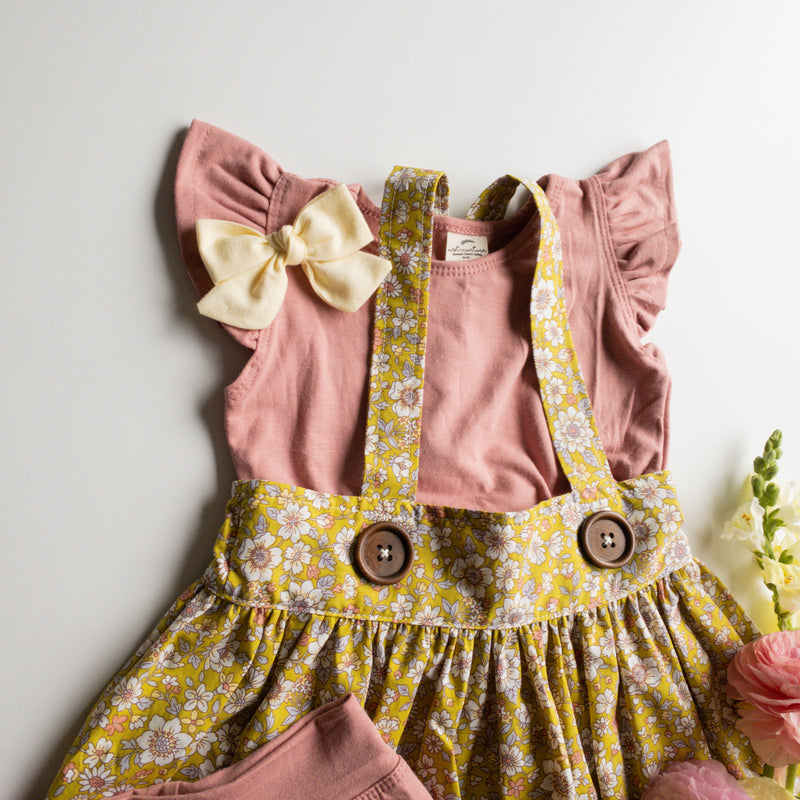 Savannah Suspender Skirt in ‘Chartreuse Floral ’- Ready to Ship