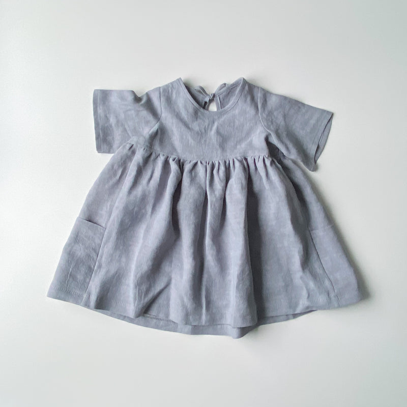 Nora Short-Sleeved Tunic with  Pockets in 'Wolf Cub Stonewashed Linen' - Ready To Ship