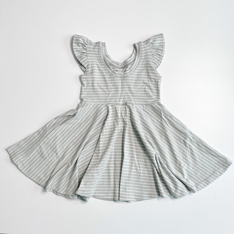 Elle Twirl Dress [Flutter Sleeve] in 'Mint Wide Stripe' - Ready To Ship